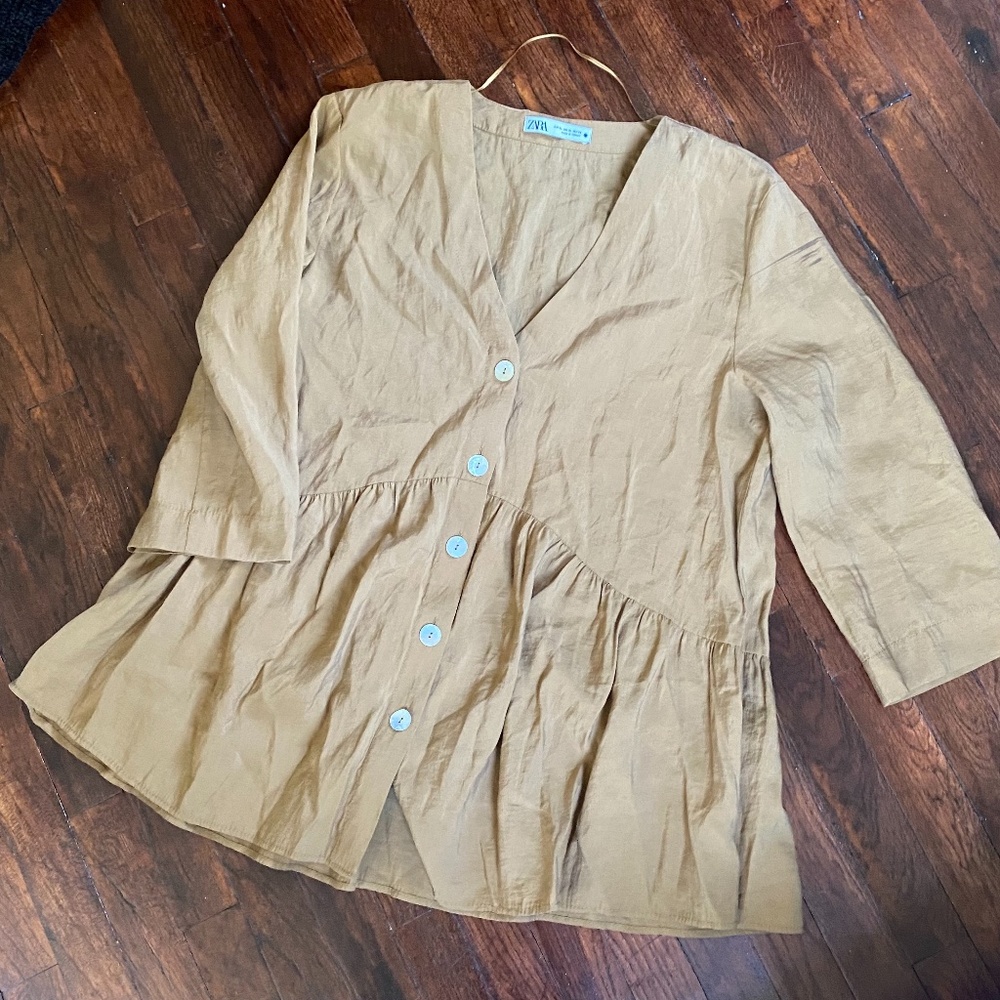 ZARA gathered style short button-up dress